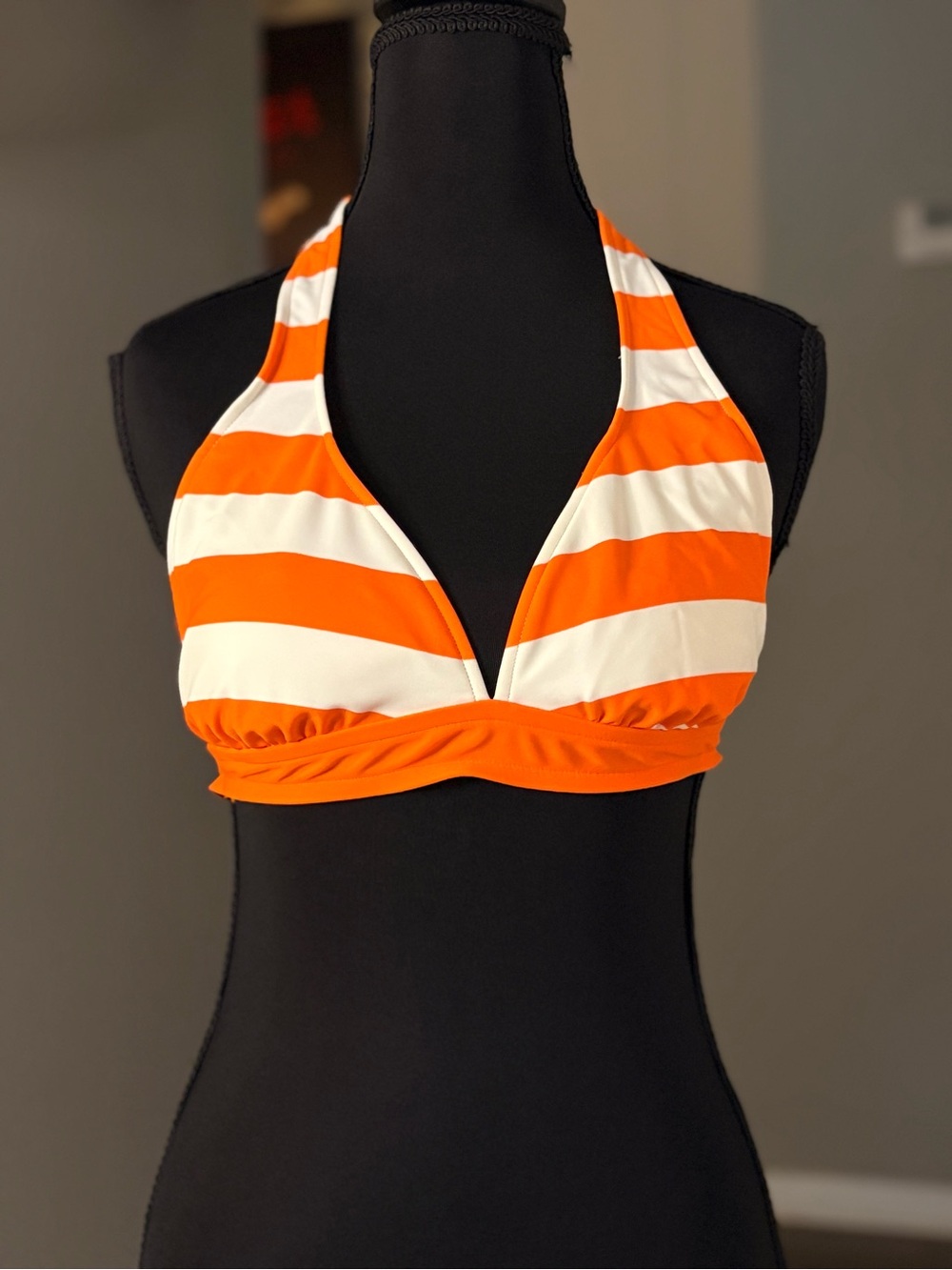 Arizona Jean Company Orange and White Striped Halter Bikini Top